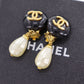 CHANEL CC Logos Pearl Earrings Black Gold Clip-On 96P #BK494