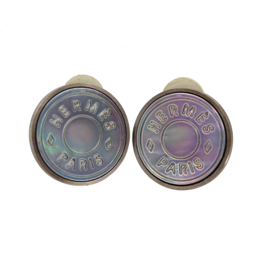 HERMES Circle Shell Silver Earrings Clip-On #CO67