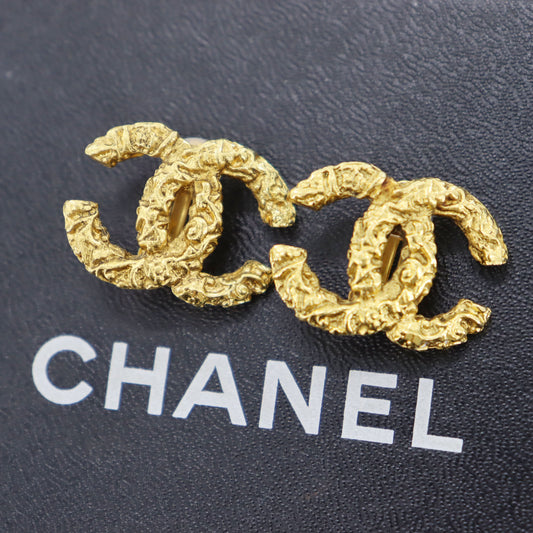 CHANEL CC Logos Earrings Gold Clip-On Vintage 03A  #AG849