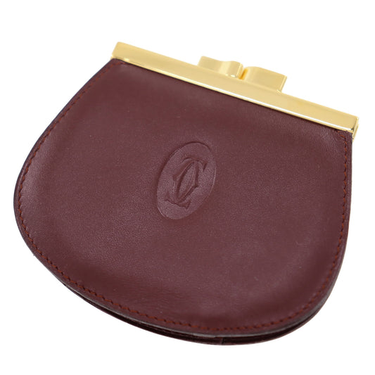 Cartier Must Line Logos Coin Case Clasp Purse Bordeaux Leather #AG831