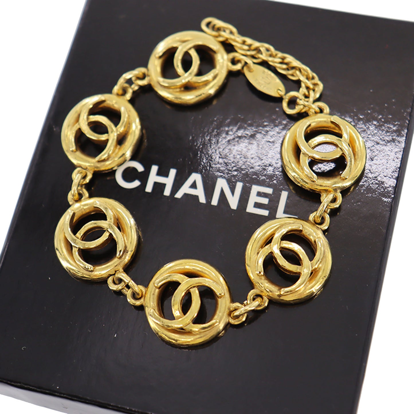 CHANEL CC Logos Circle Bracelet Gold Plated 1982 #BR829