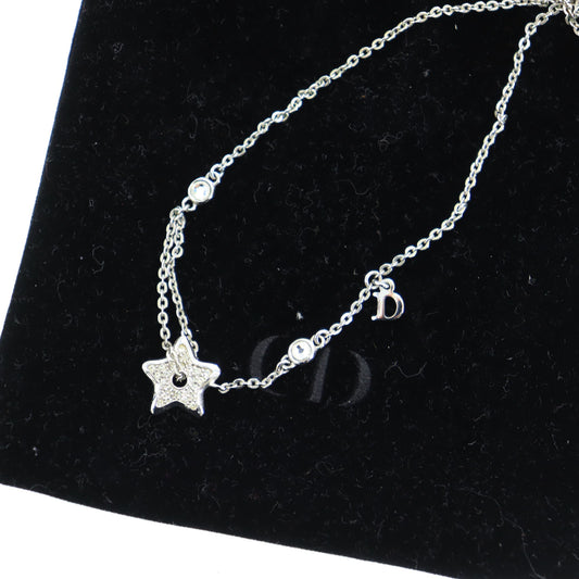 Christian Dior Star Rhinestone Necklace Silver #CO743