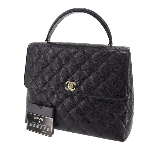 CHANEL CC Used Handbag Black Caviar Skin Leather #CE208