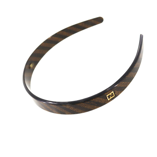 FENDI Pequin Used Headband Hair Accessory Black Brown Plastic Vintage #EA254