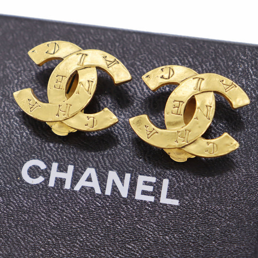 CHANEL CC Logos Earrings Gold Clip-On Vintage 99A #BR689