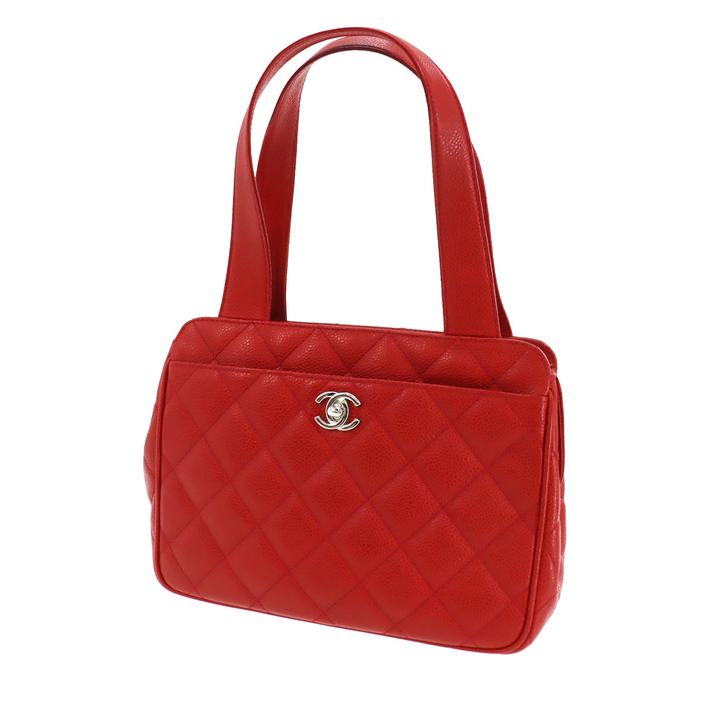 CHANEL CC Handbag Red Caviar Skin Leather #CD84