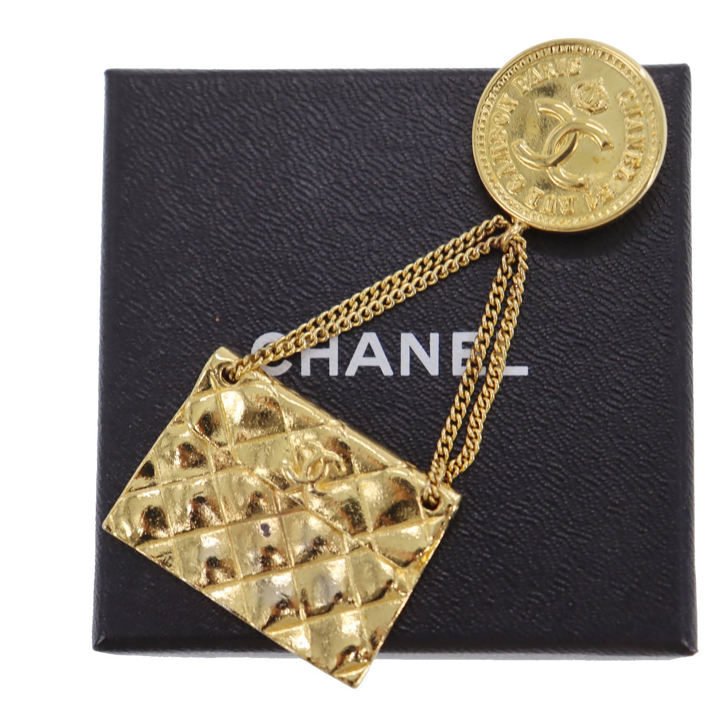 CHANEL Medallion Swing Bag Pin Brooch Gold Plated 2 5 #CD698