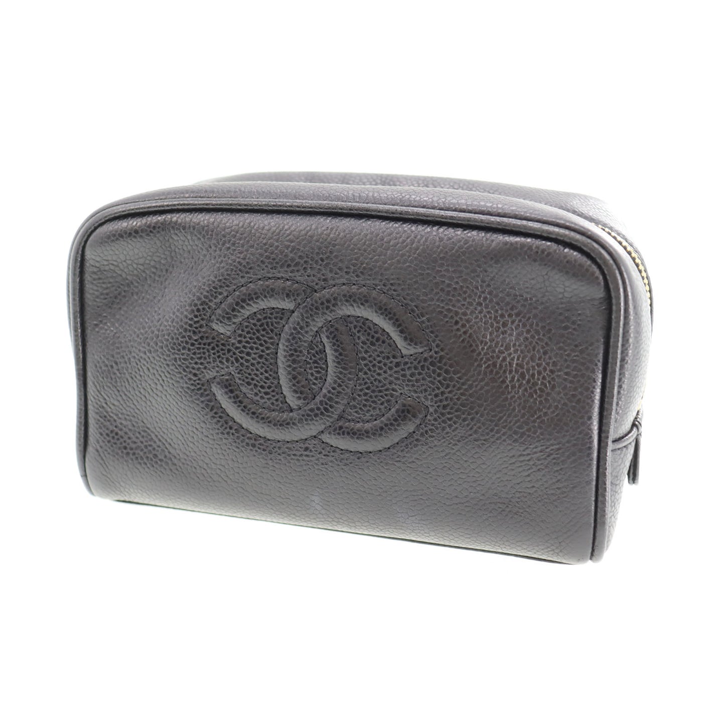 CHANEL CC Pouch Black Caviar Skin Leather #CG275