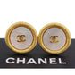 CHANEL CC Logos Circle Earrings Gold White Clip-On 95 P #CJ419