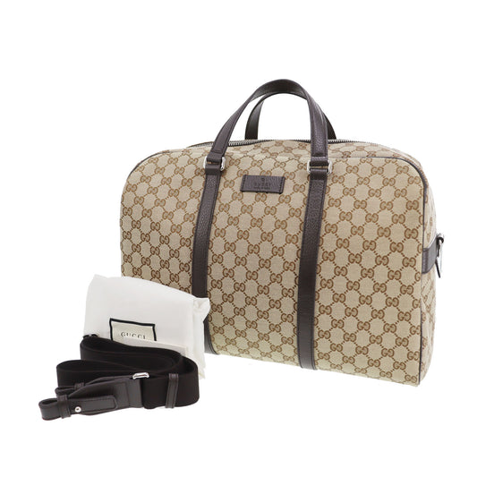 GUCCI Original GG Canvas Handbag Travel Bag Brown #CD787