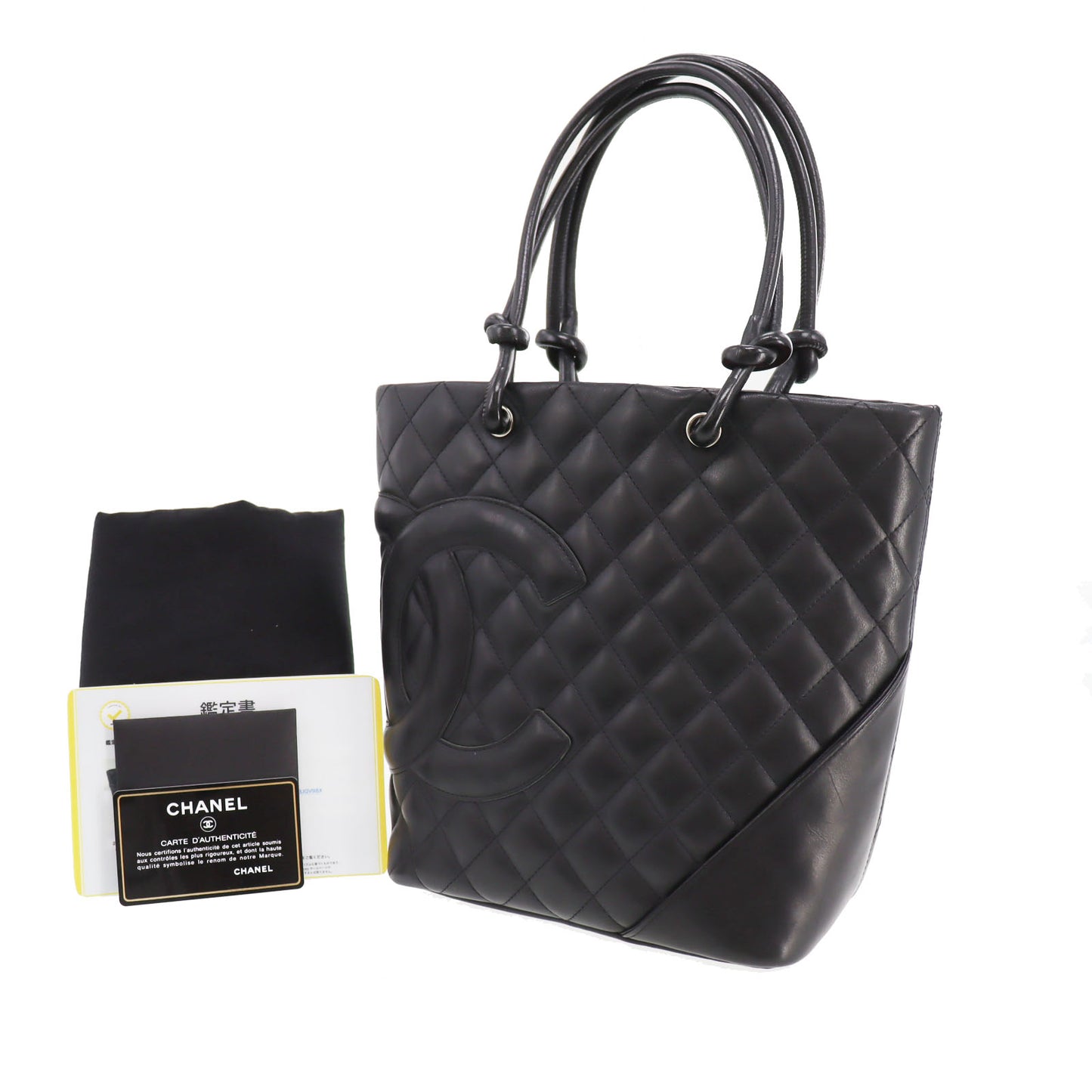 CHANEL Cambon Line Tote Handbag Black Leather #CK144