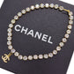 CHANEL Logo Used Chain Necklace Rhinestone Gold 96A #CJ813