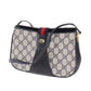 GUCCI GG Plus Web Stripe Shoulder Bag Navy PVC Leather #CU821