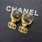 CHANEL CC Logos Stone Earrings Gold Clip-On #BE246