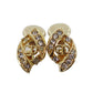 Christian Dior CD Logos Rhinestone Earrings Gold Plated #CB380