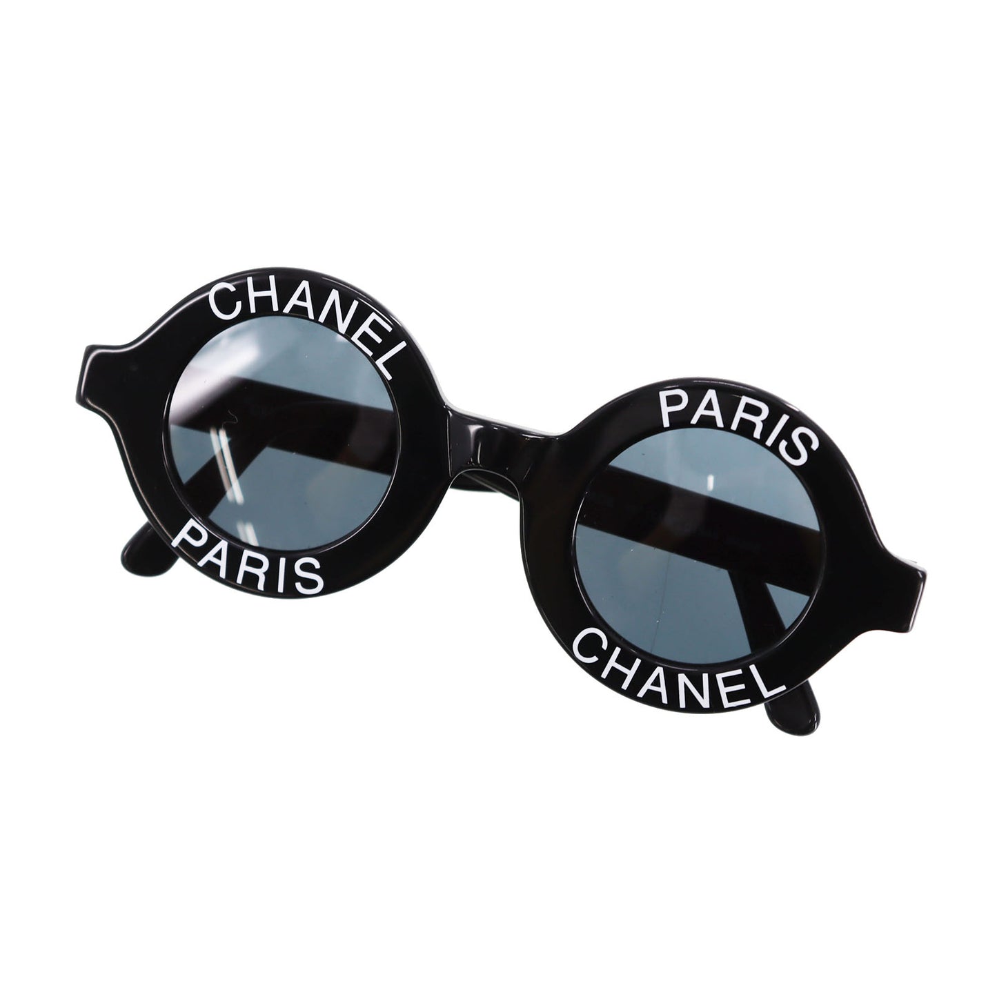 CHANEL Logos Sunglasses Black Round Eye Wear #CN540