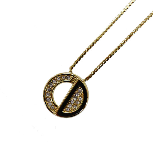 Christian Dior CD Logo Rhinestone Chain Necklace Gold #BO696