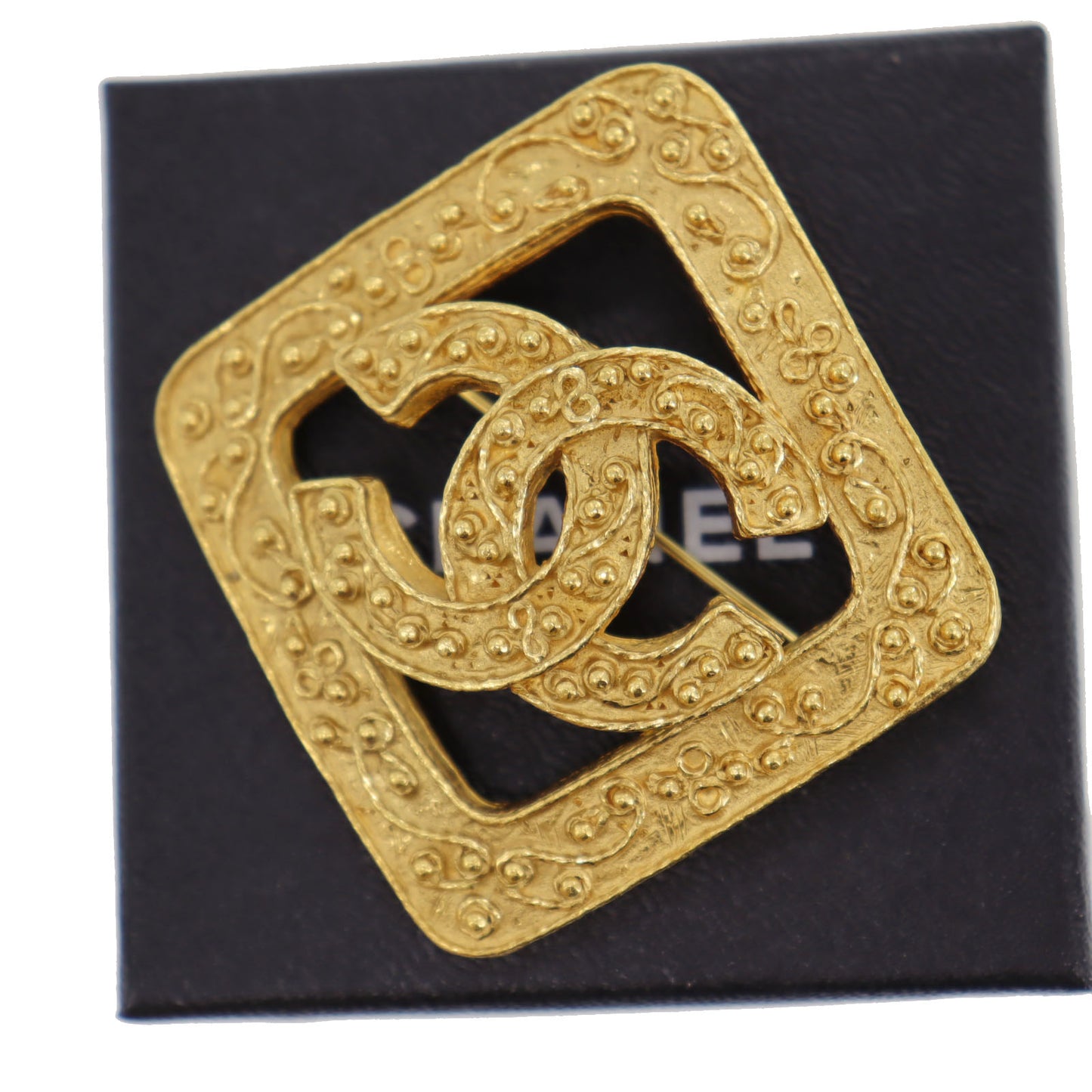 CHANEL CC Logos Rhombus Pin Brooch Gold Plated 94 A #CG178