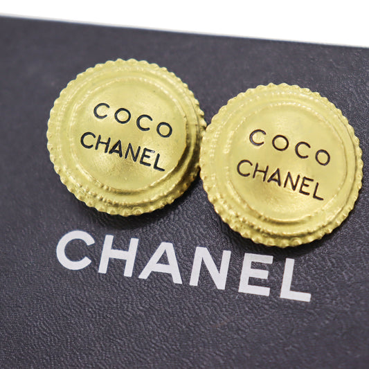 CHANEL COCO Earrings Gold Clip-On Circle 95P #AG998