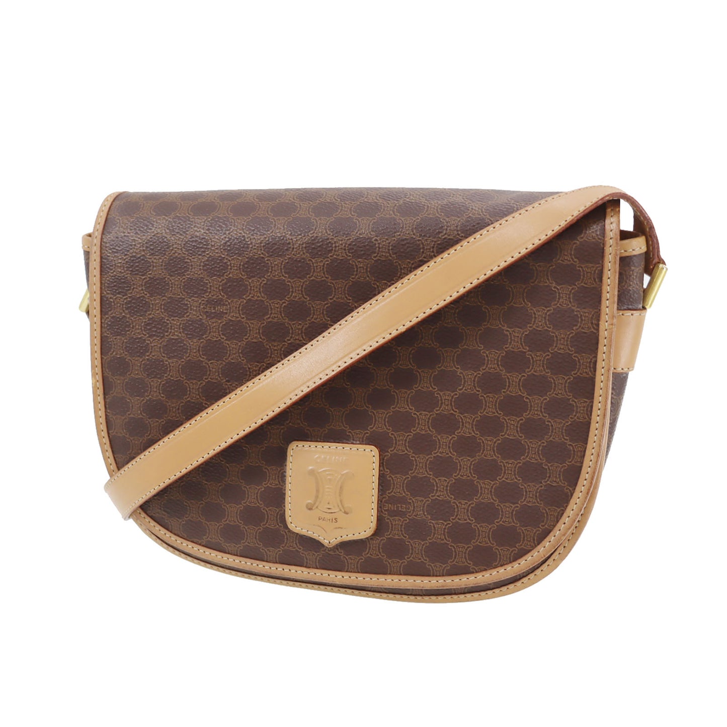 CELINE Macadam Pattern Shoulder Bag Brown PVC Leather #CP288