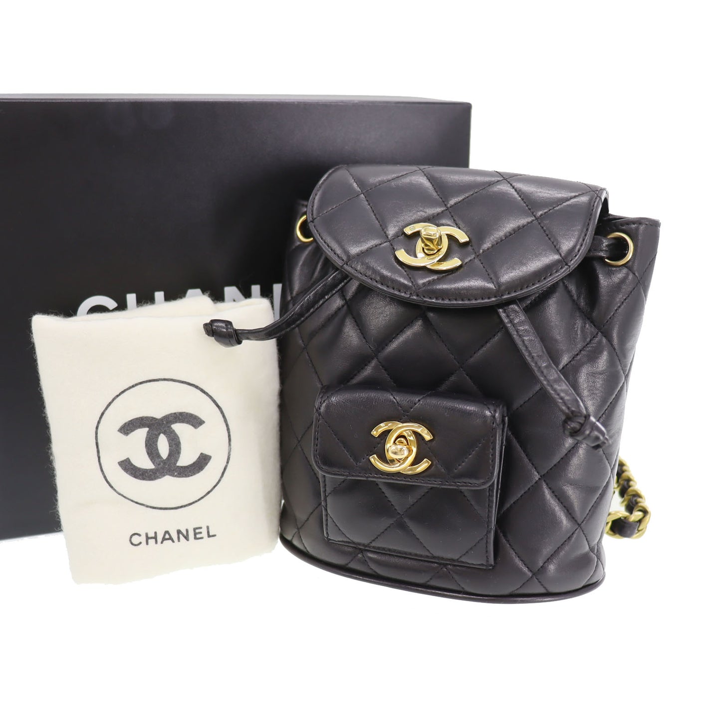 CHANEL Matelasse Chain Backpack Black Lambskin #CK540