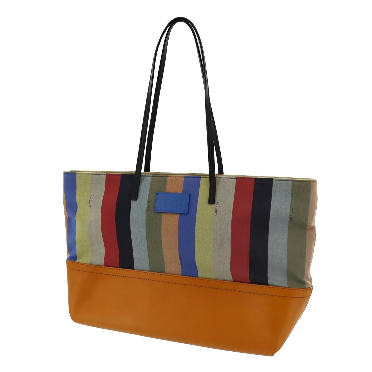 FENDI Logos Shoulder Tote Bag Multicolor Canvas Leather #AG116