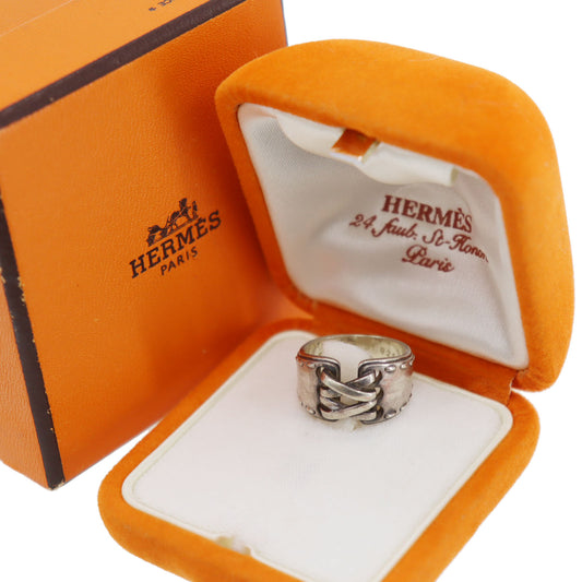 HERMES Lace up Finger Ring Silver 925 #CN466
