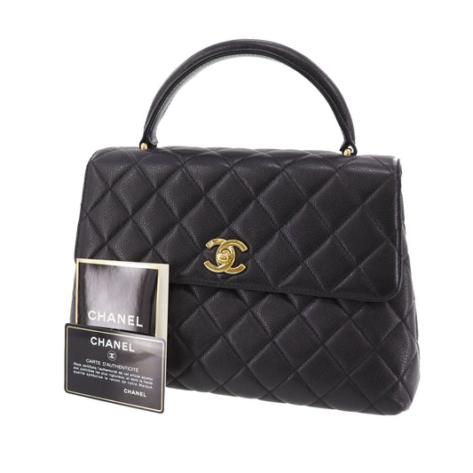 CHANEL Logos Handbag Caviar Skin Leather #BU674