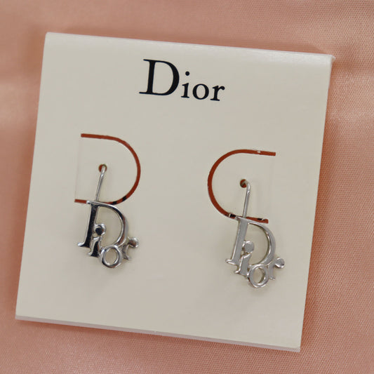 Dior Logos Piercing Hook Earrings Silver #CB310