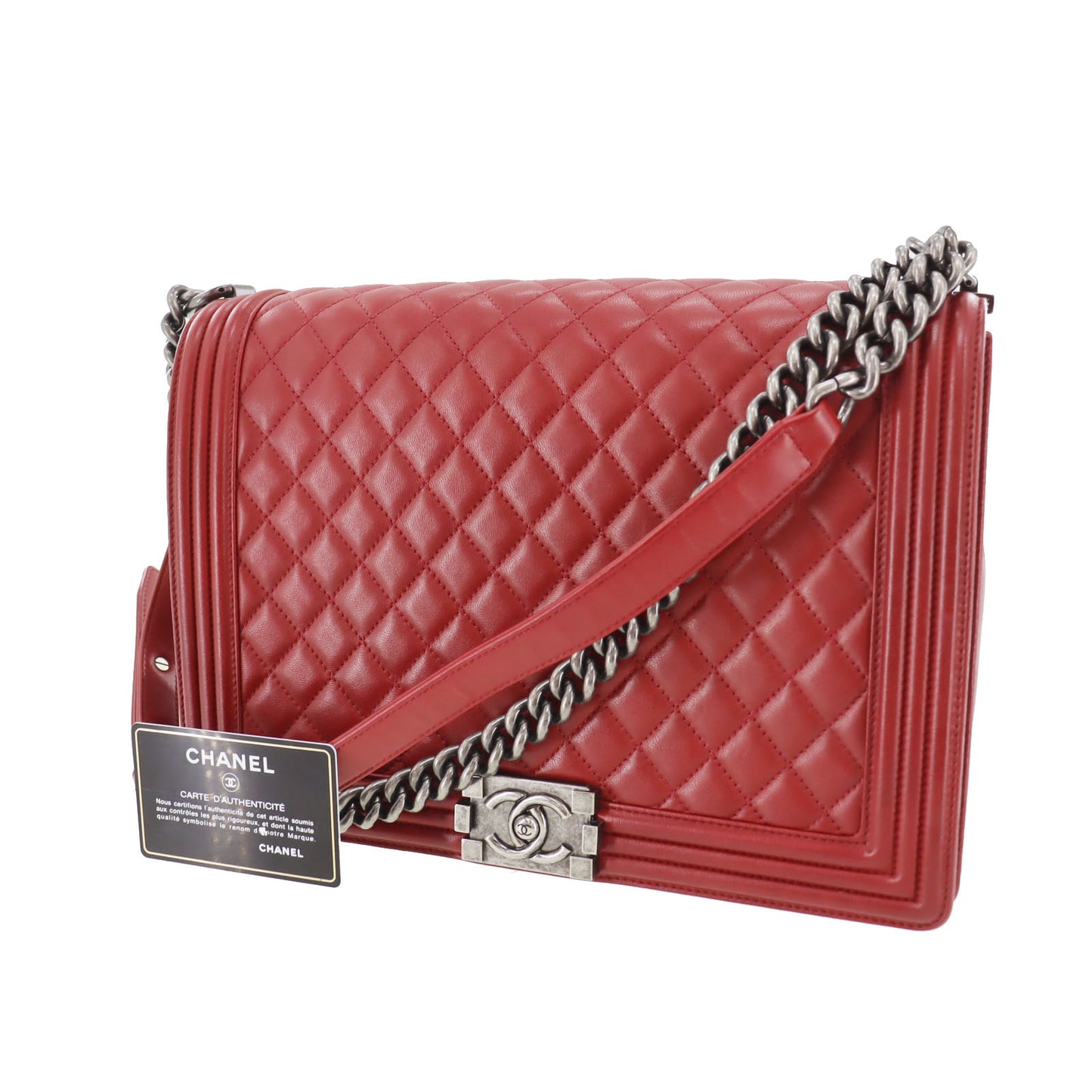 CHANEL BOY CHANEL Shoulder Bag Dark Red Lambskin Leather #CT845