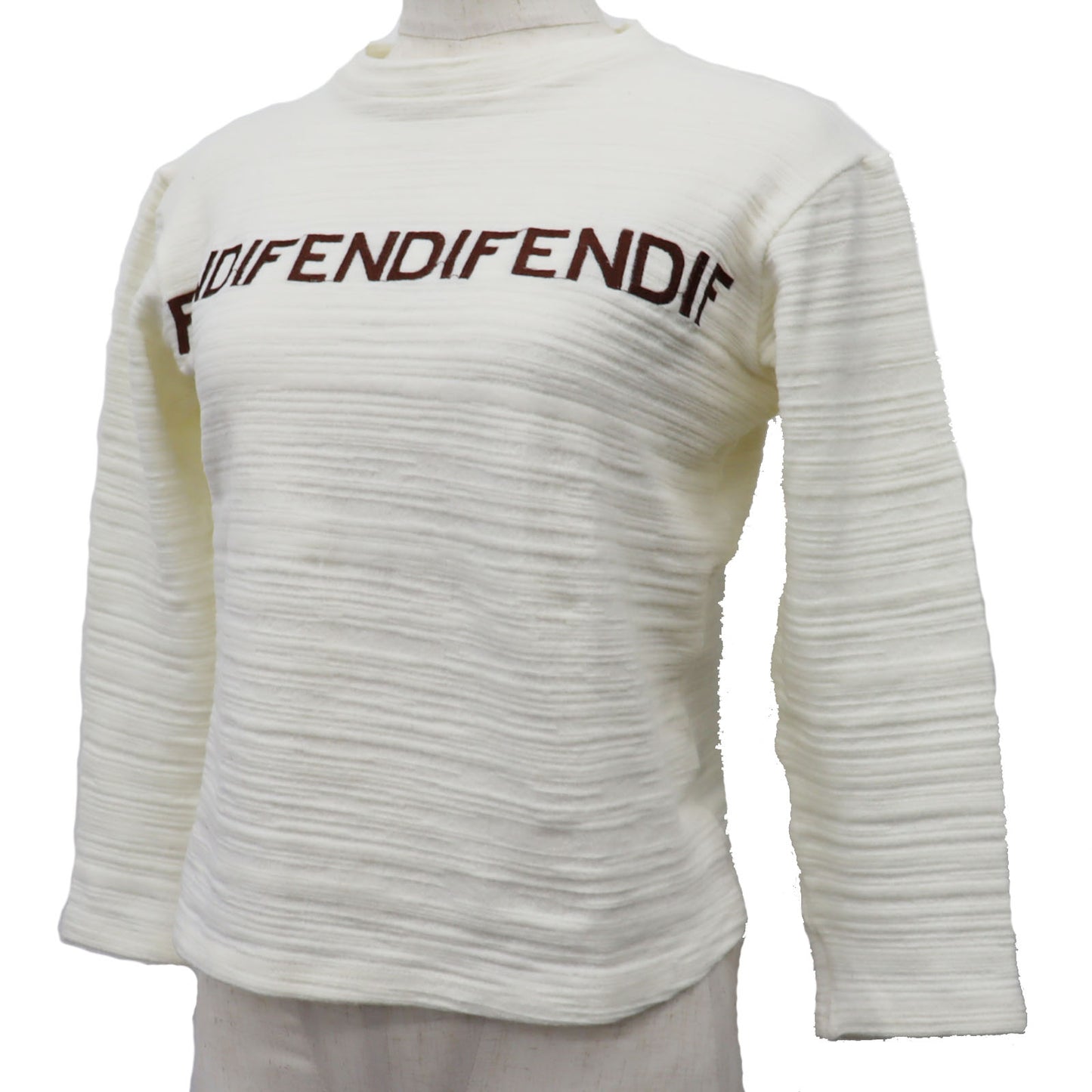 FENDI Jeans Long Sleeve Cotton Short Length Tops White #AG825