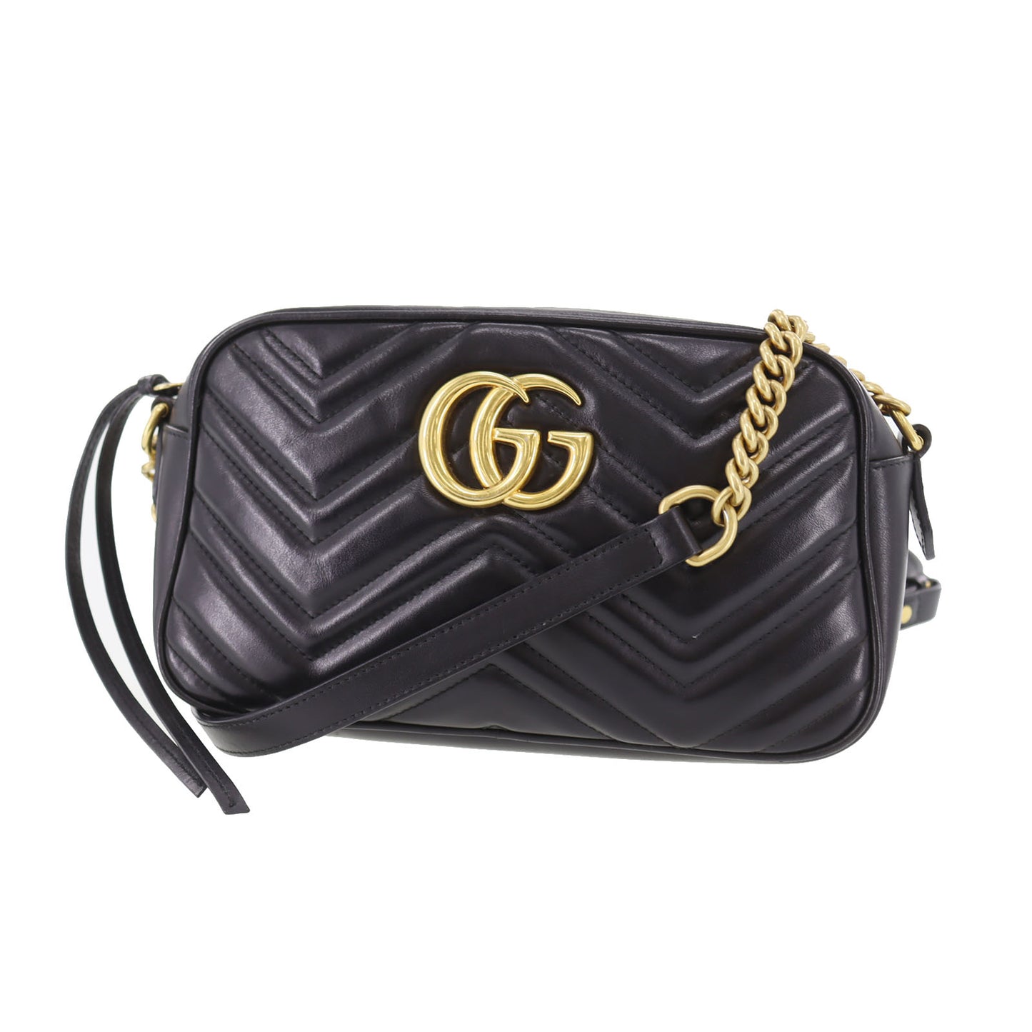 GUCCI GG Marmont Chain Shoulder Bag Black Leather #CW161