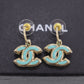 CHANEL CC Logos Piercing Earrings White Gold Light Blue 08P #CG53