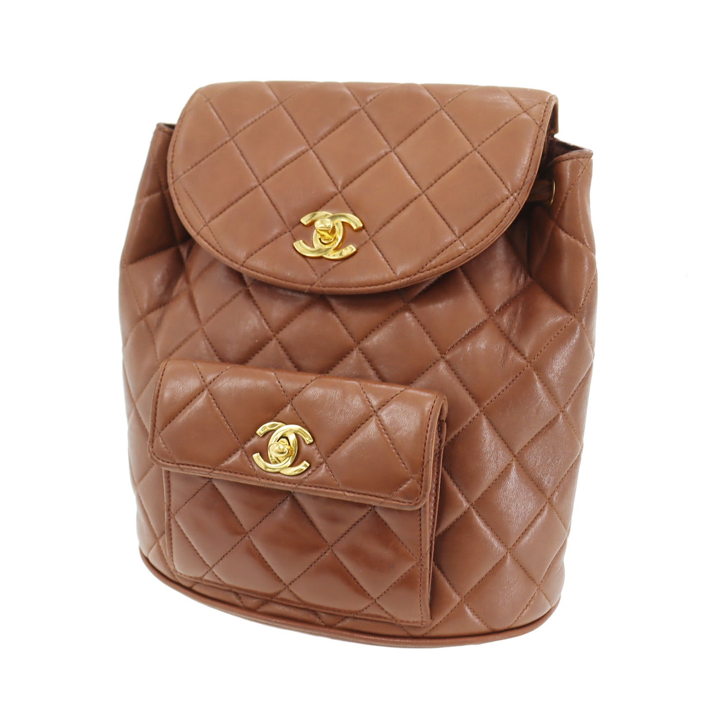 CHANEL Matelasse Chain Backpack Brown Lambskin #CG608