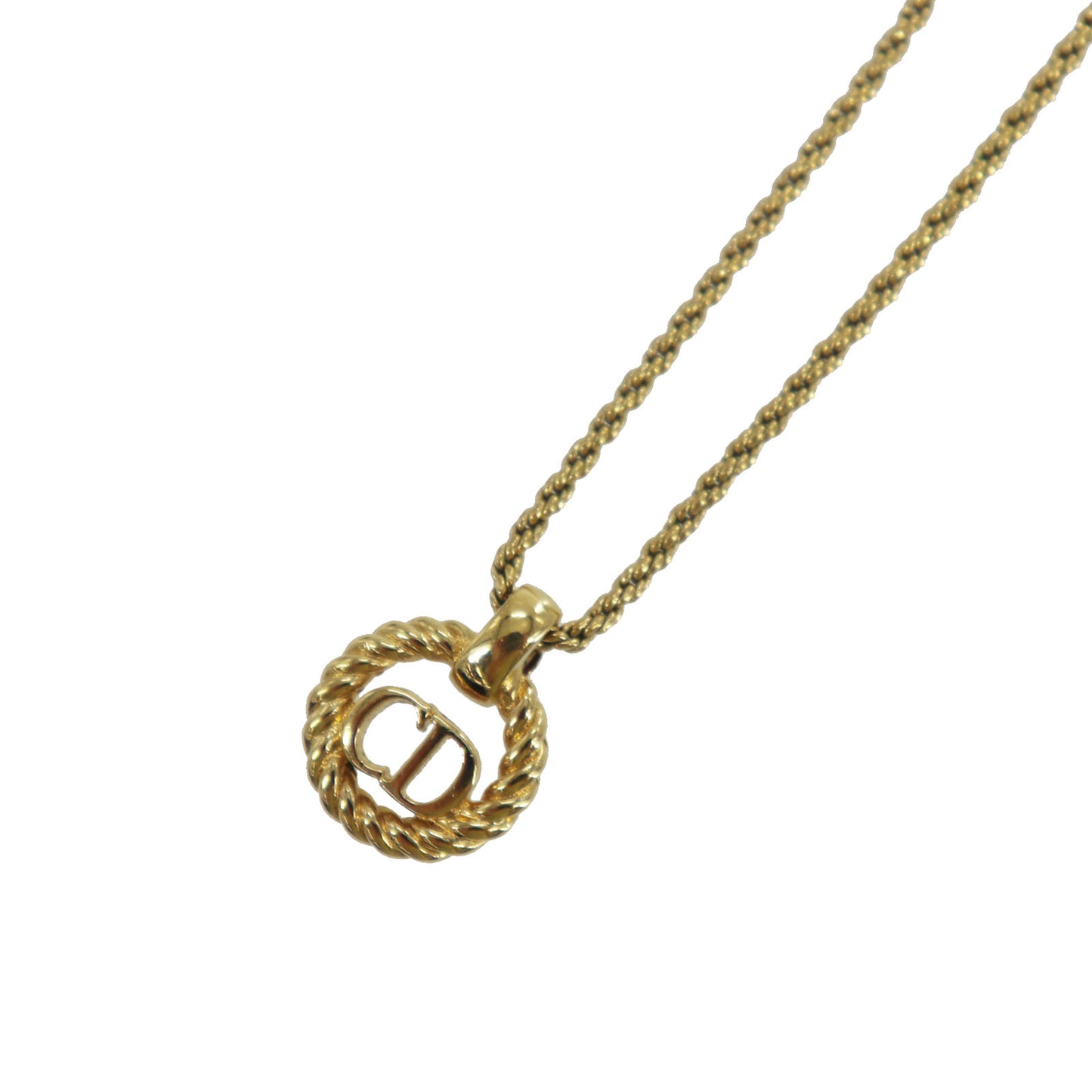 Christian Dior CD Logo Used Chain Necklace Gold Vintage #EB748 S