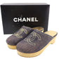 CHANEL Logos Sandals Denim Wood Italy 34 #AG94