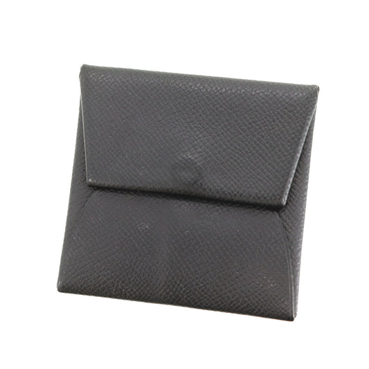 HERMES BASTIA Mini Coin Purse Wallet Black Leather #CK411