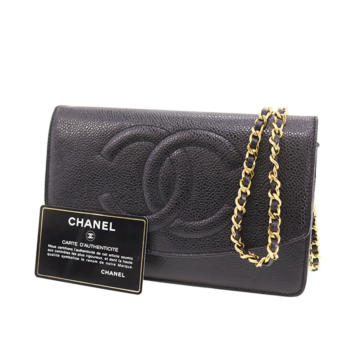 CHANEL Wallet Shoulder Bag Caviar Skin Leather #CG505