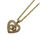 Christian Dior CD Logo Chain Heart Necklace Rhinestone Gold-Plated #CB144