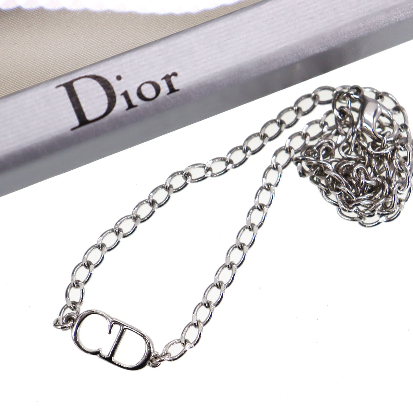 Christian Dior CD Logos Necklace Silver #CP934 CR5