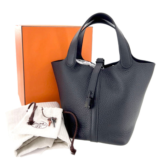 Hermes Picotin Lock PM Handbag Black Taurillon Clemence #AH22