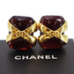 CHANEL CC Logos Stone Earrings Gold Brown Red 94 P Clip-On #AH673