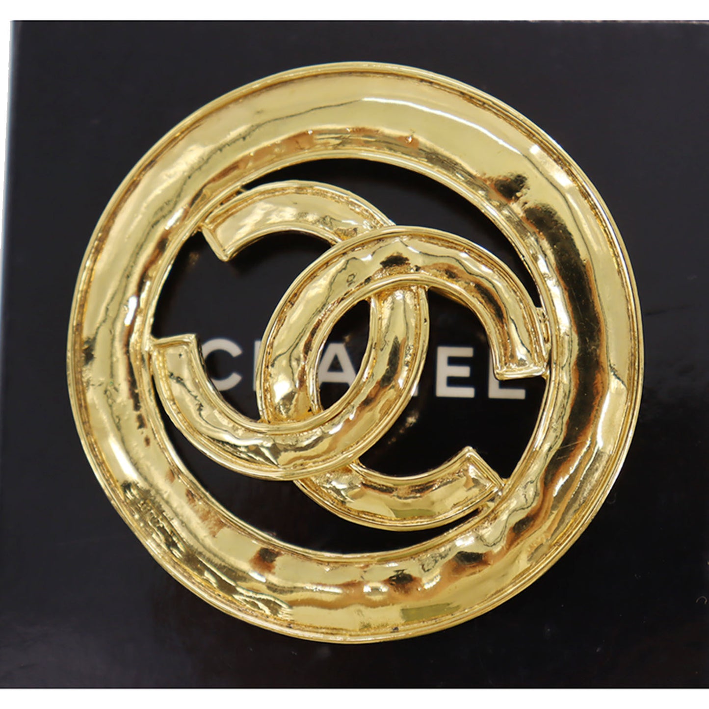 CHANEL CC Logos Round Pin Brooch Gold Plated 94 P #CD728