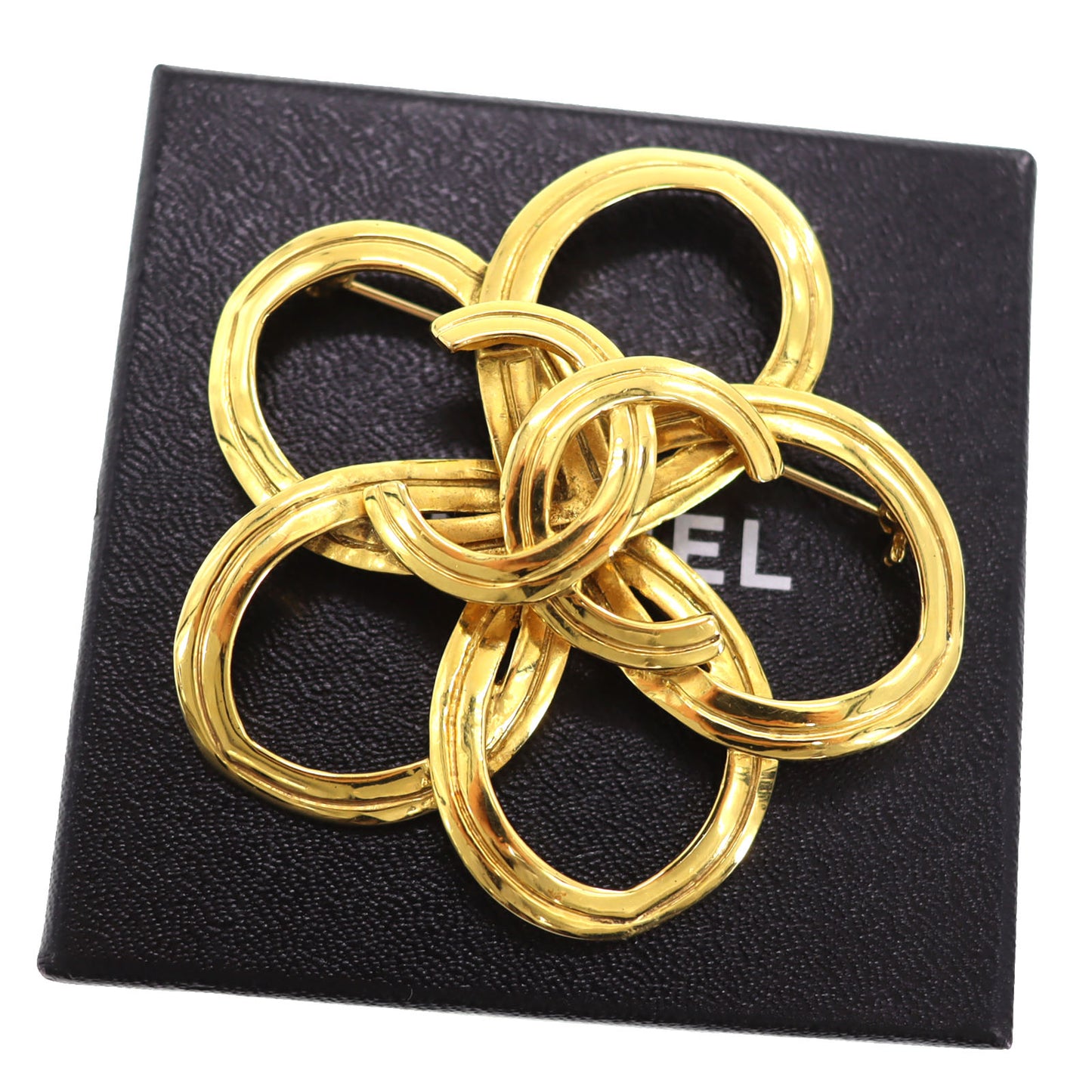 CHANEL CC Flower Pin Brooch Gold Plated 96P #CL205