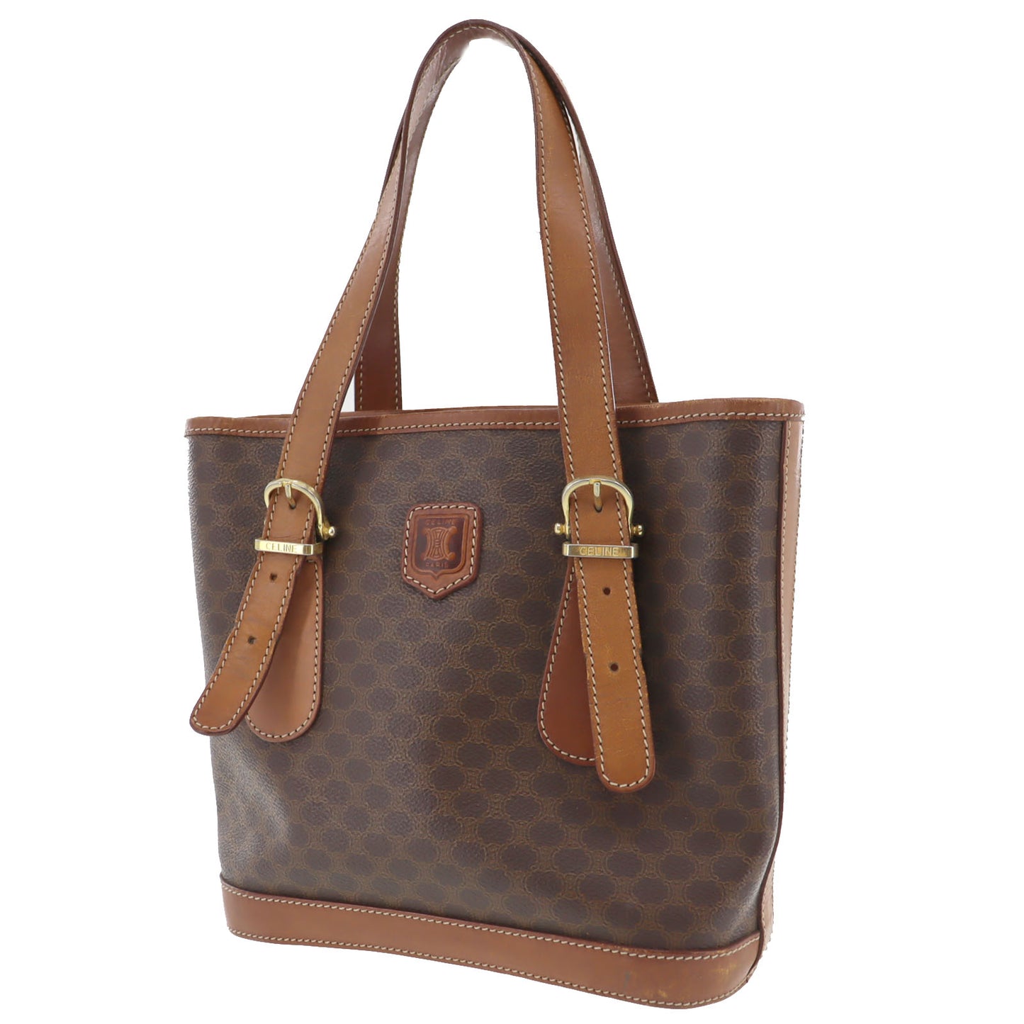 CELINE Macadam Pattern Tote Handbag Brown PVC Leather #AG364