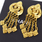 CHANEL CC Logos Charm Earrings Gold Clip-On 97P #AH132