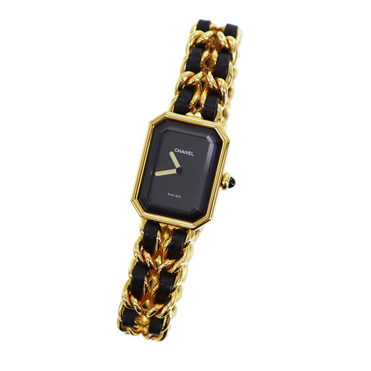 CHANEL Premiere Discontinued Wristwatches XL Gold Black Quartz #CN90