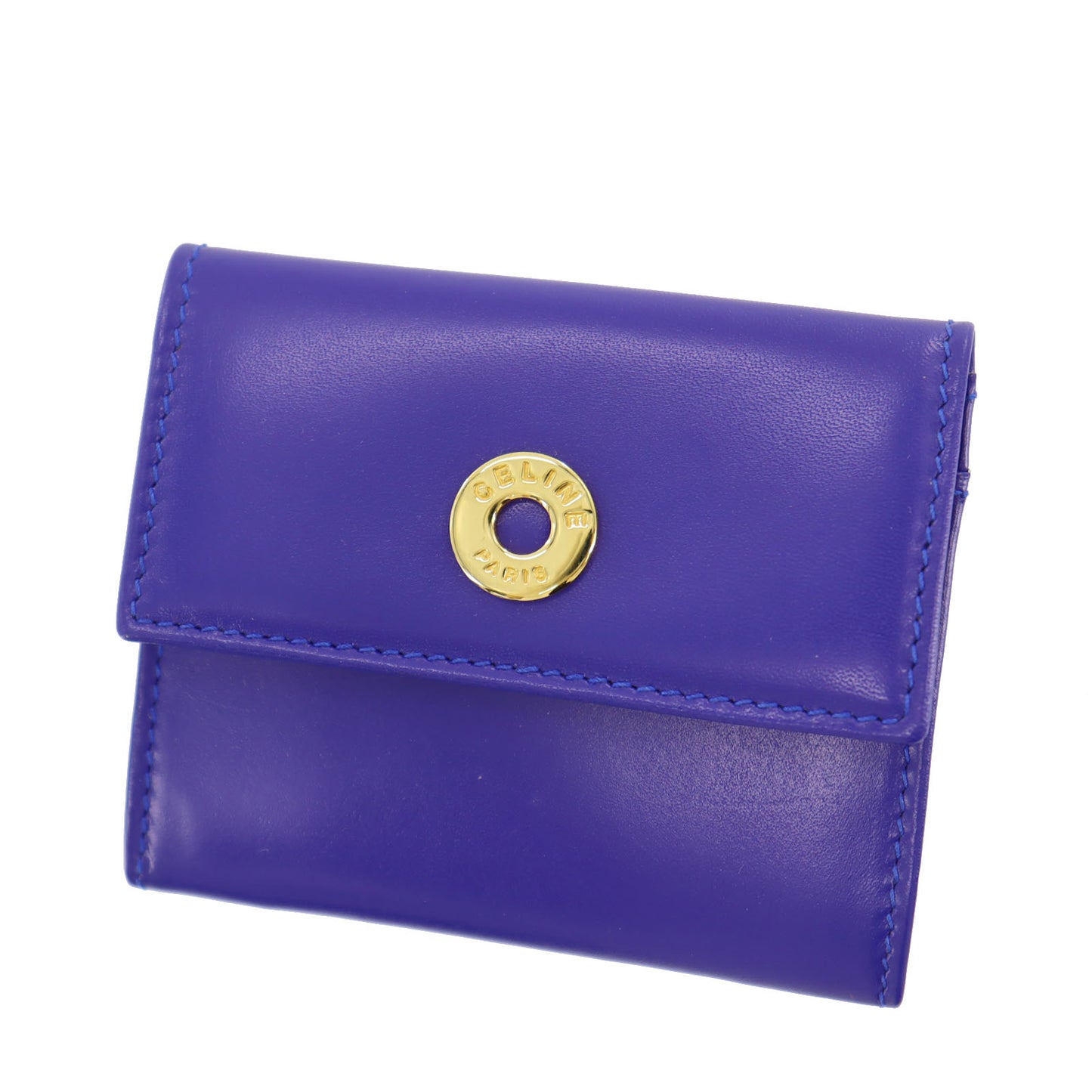 CELINE Logos Coin Purse Blue Leather #CA359