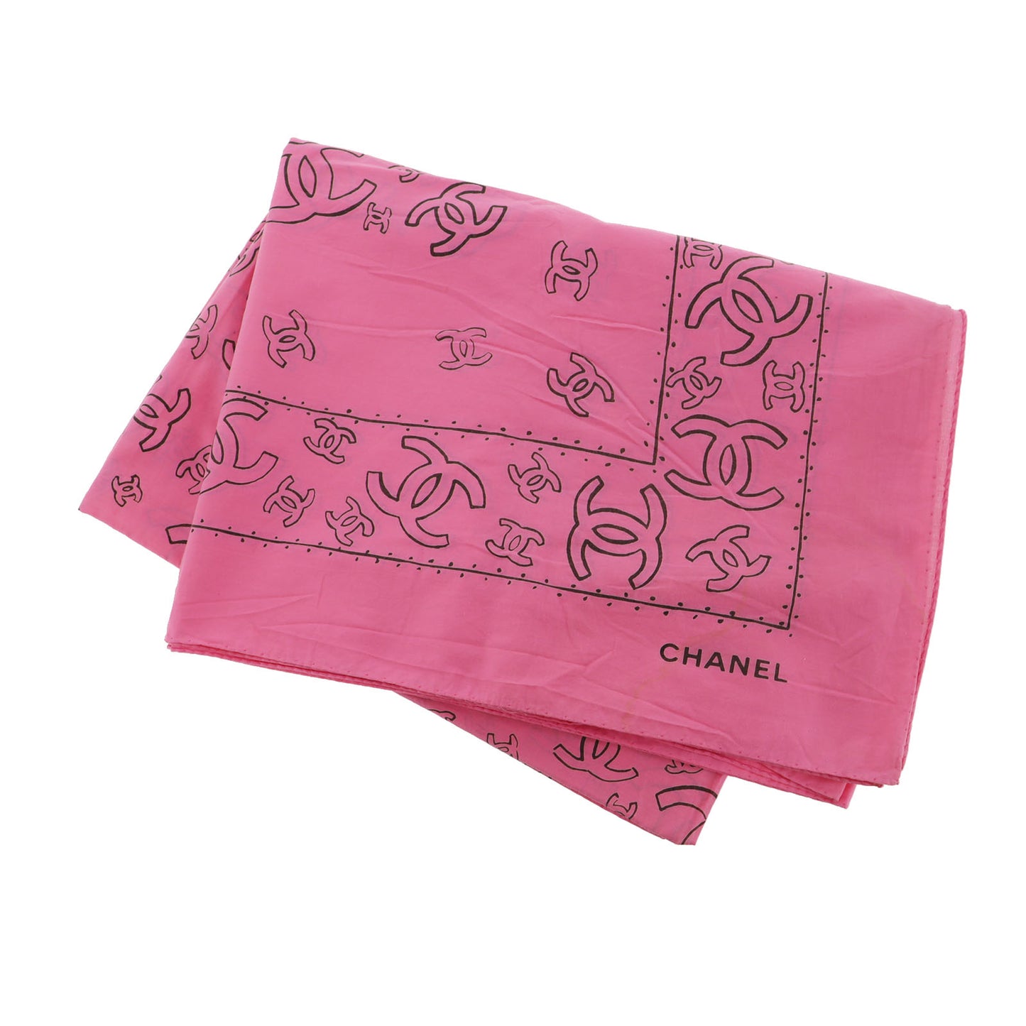 CHANEL CC Logos Pink Used Large Scarf Cotton #AH585 S