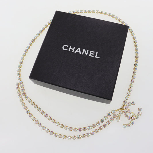 CHANEL CC Logos Rhineston Belt Gold Plated 96 P #CS201